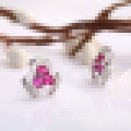 Women′s Fashion 925 Sterling Silver Three Petal Flower Inlay Crystal Earrings